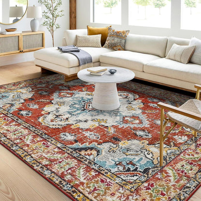 Vintage Teppich Boho Design 160x230 cm kurzflor waschbar rutschfest
