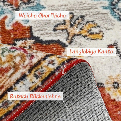Kurzflor Teppich Vintage Rot 160x230cm Boho Design rutschfest waschbar