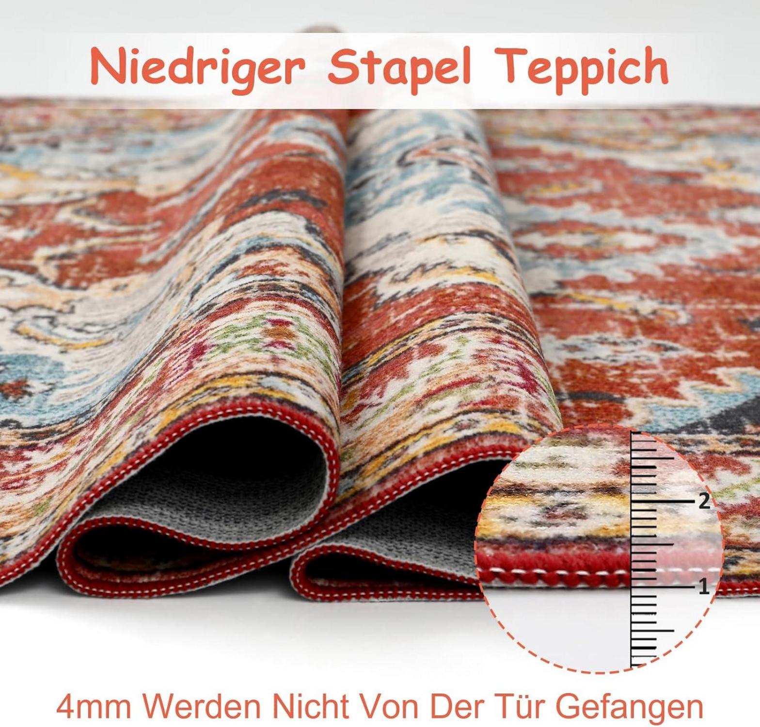 Boho Teppich Vintage Design Kurzflor Waschbar Rutschfest 160x230 cm