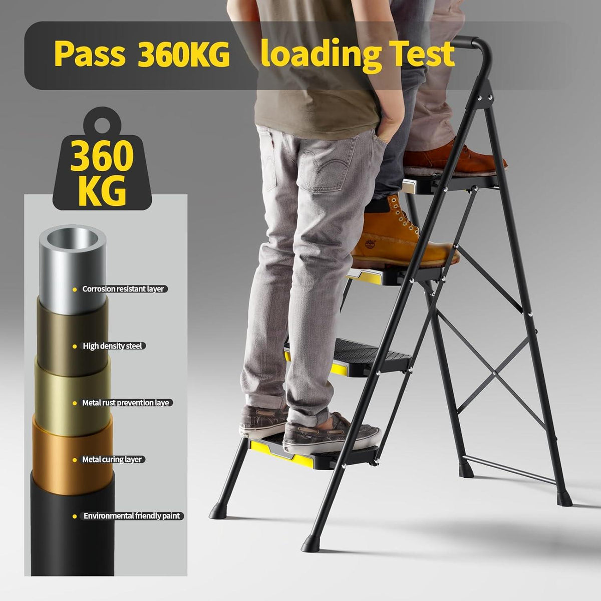 Leiter 4 Stufen klappbar rutschfest breites Pedal Schwarz