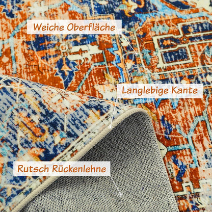 Vintage Teppich Orange 120x170 cm Kurzflor Waschbar Rutschfest