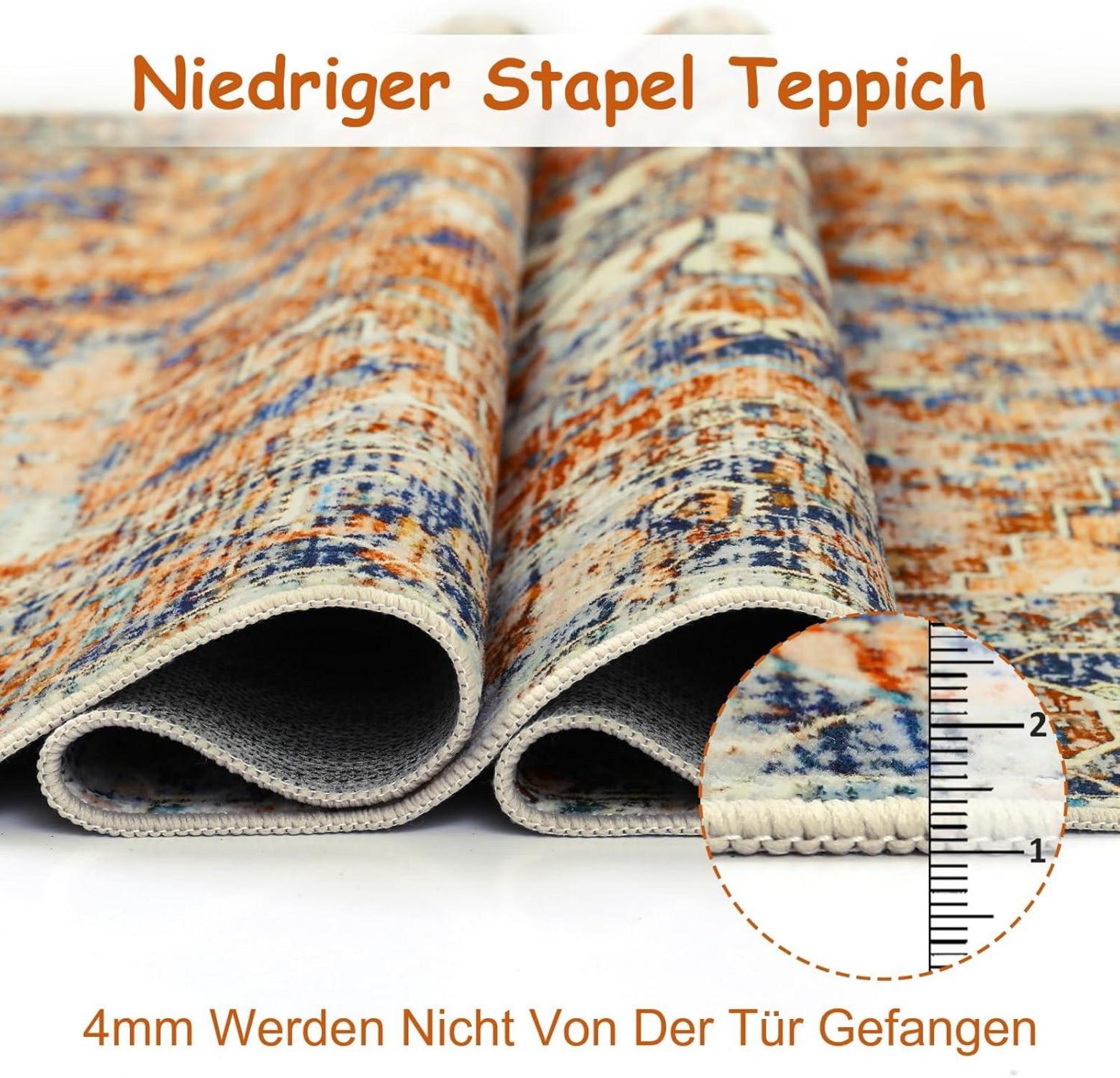 Boho Teppich Wohnzimmer Schlafzimmer Orange 120x170 cm Waschbar