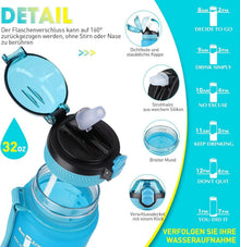AOPREL Trinkflasche 1L mit Stroh BPA-frei Wasserflasche