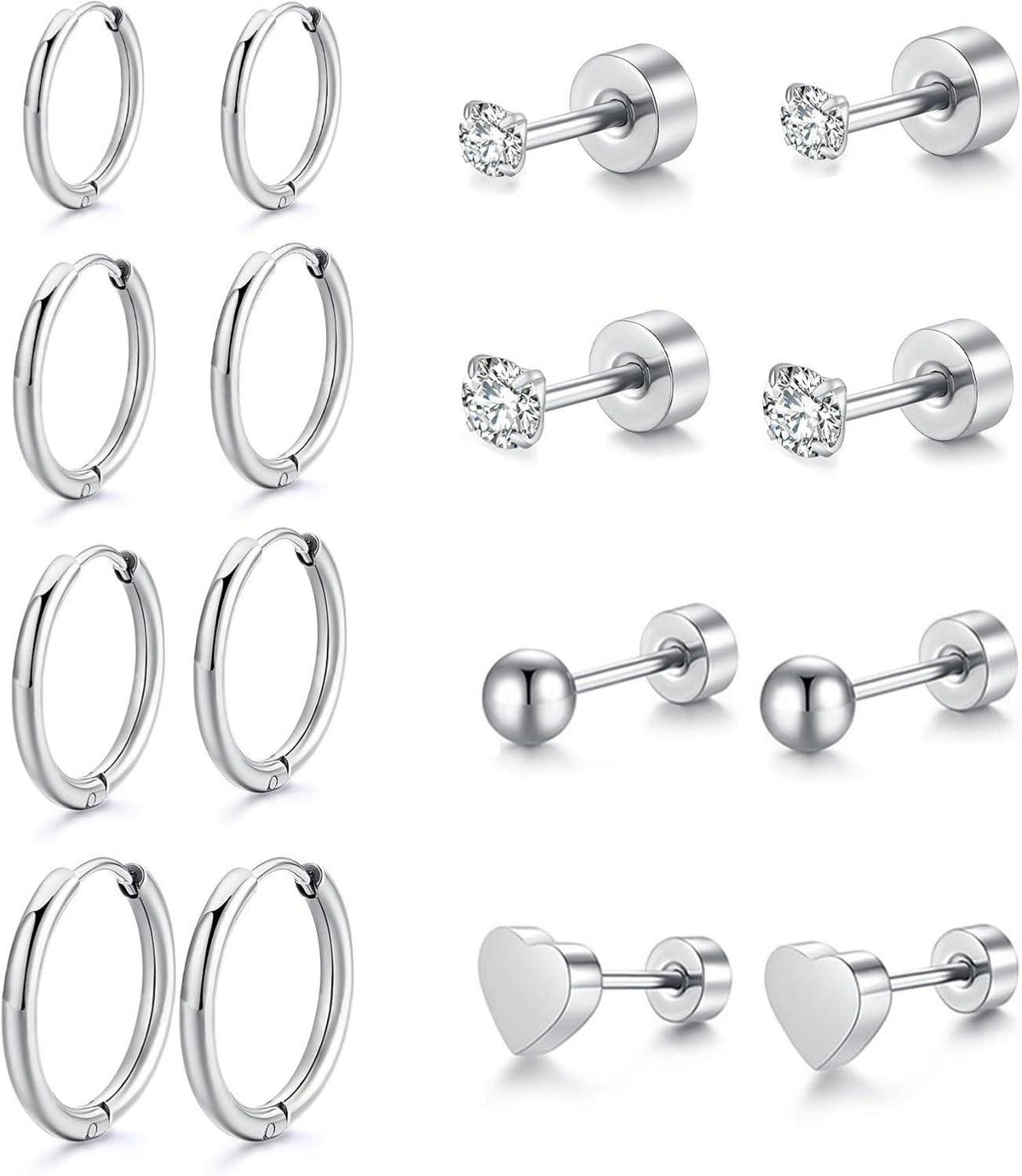 Ohrringe Set Edelstahl Kreolen Ohrstecker Zirkonia 8 Paar