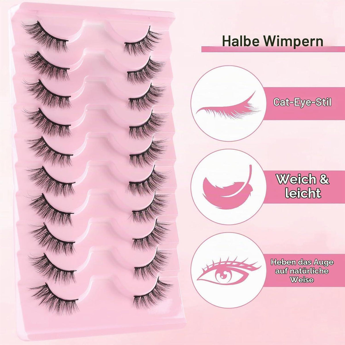 Halbe Wimpern Natürlich 10 Paar – Cat Eye für Alltag & Feste