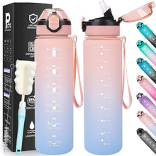 Sport Trinkflasche mit Strohhalm 1L Zeitmarkierungen BPA-frei Pink