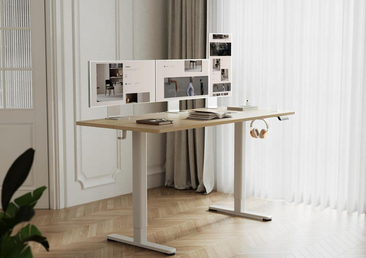 Höhenverstellbarer Schreibtisch 140x60 cm Elektrisch Beige