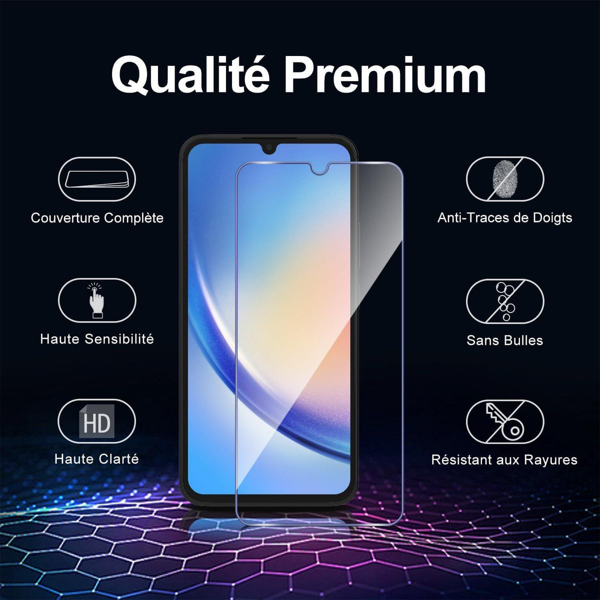 Panzer Schutzfolie Samsung Galaxy A34 5G/4G 6,6 Zoll 9H角Härte 3er Pack