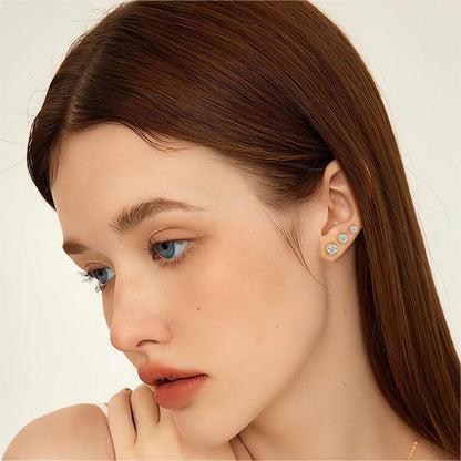 925 Sterling Silber Ohrstecker Set 3 Paar Damen Mädchen Zirkonia Gold 4-6mm