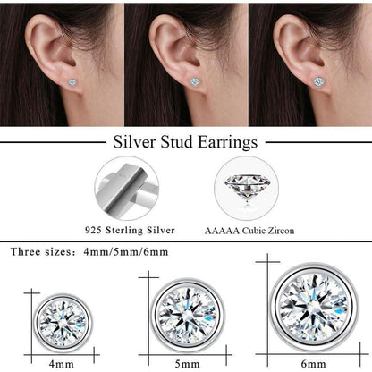 925 Sterling Silber Ohrstecker Set 3 Paar Zirkonia Herz Stern Rund 4-6mm