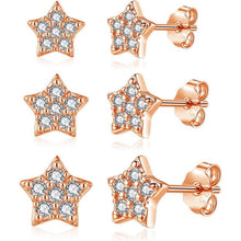 925 Sterling Silber Ohrstecker Set 3 Paar Zirkonia Herz Stern 4-6mm Rosegold