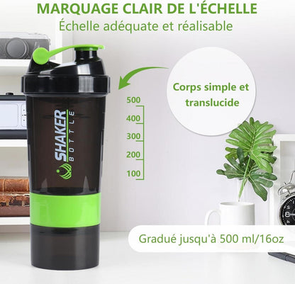 Protein Shaker 500ml mit Edelstahl-Kugel, auslaufsicher, grün