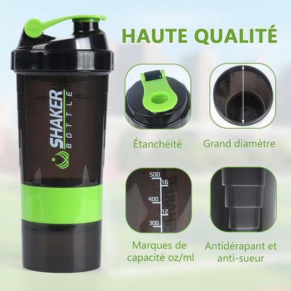 500ml Protein Shaker mit Edelstahlkugel, Auslaufsicher, Fitness Shake Becher