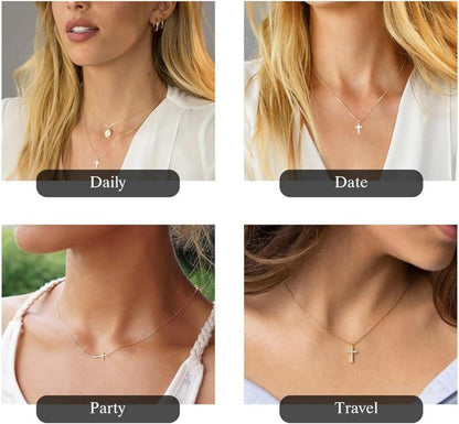 Damen Kreuz Kette Gold Vergoldet Layered Choker Halskette Modeschmuck