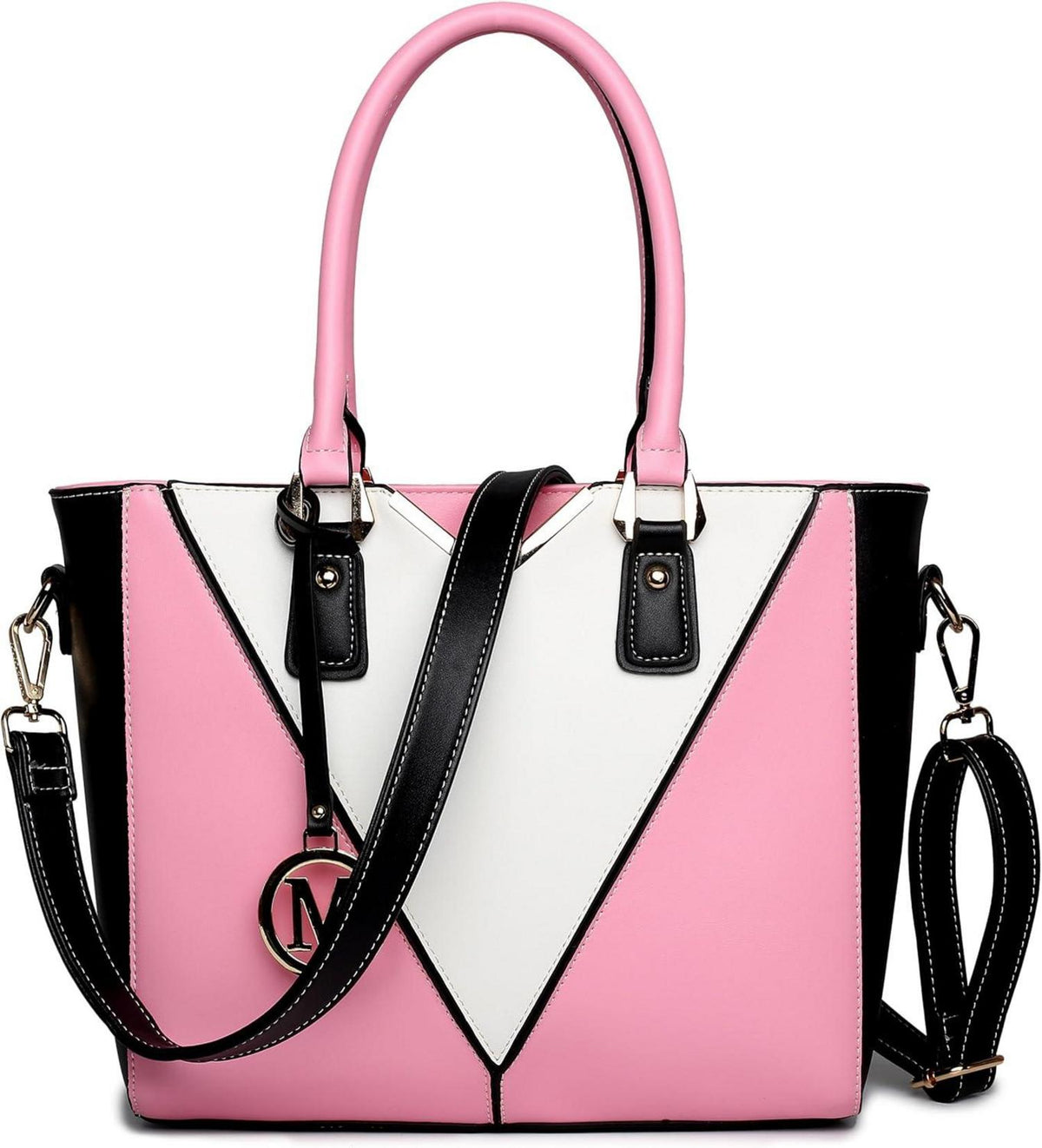 Moderne Grau-Weiß Damen Handtasche mit V-förmigem Design