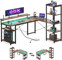 Eckschreibtisch Gaming Tisch Vintage Braun 155x140cm LED USB-A