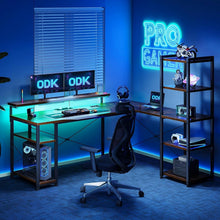 Bürotisch Gaming Tisch Vintage Braun LED Massivholz-Optik