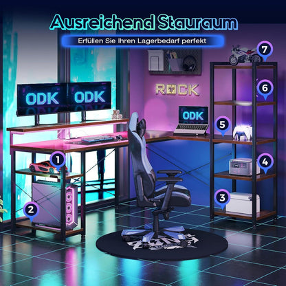 Bürotisch Gaming Tisch Vintage Braun LED Steckdosen USB