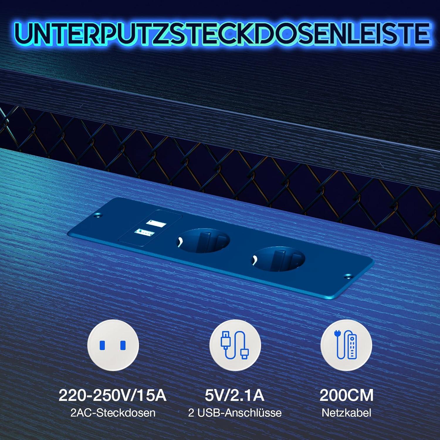 ODK Gaming Schreibtisch LED Eckschreibtisch L-Form 137x140 cm Schwarz