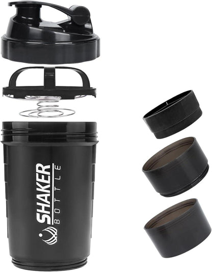 Protein Shaker 500ml mit Edelstahl-Kugel, auslaufsicher, Schwarz