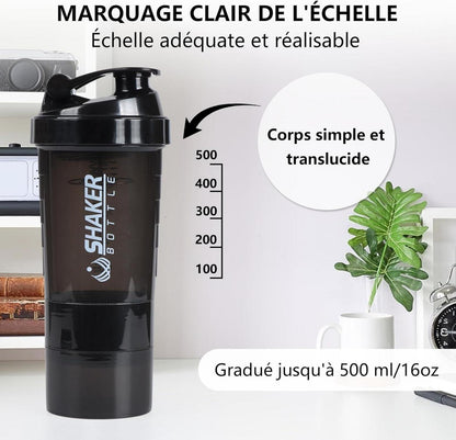 Protein Shaker 500ml mit Edelstahl-Kugel, auslaufsicher, Schwarz