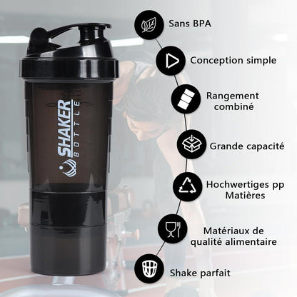 Protein Shaker 500ml Auslaufsicher Sport Shake Flasche Schwarz
