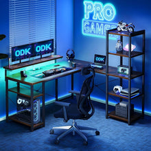 Bürotisch Gaming Tisch Vintage Braun LED USB Eckschreibtisch