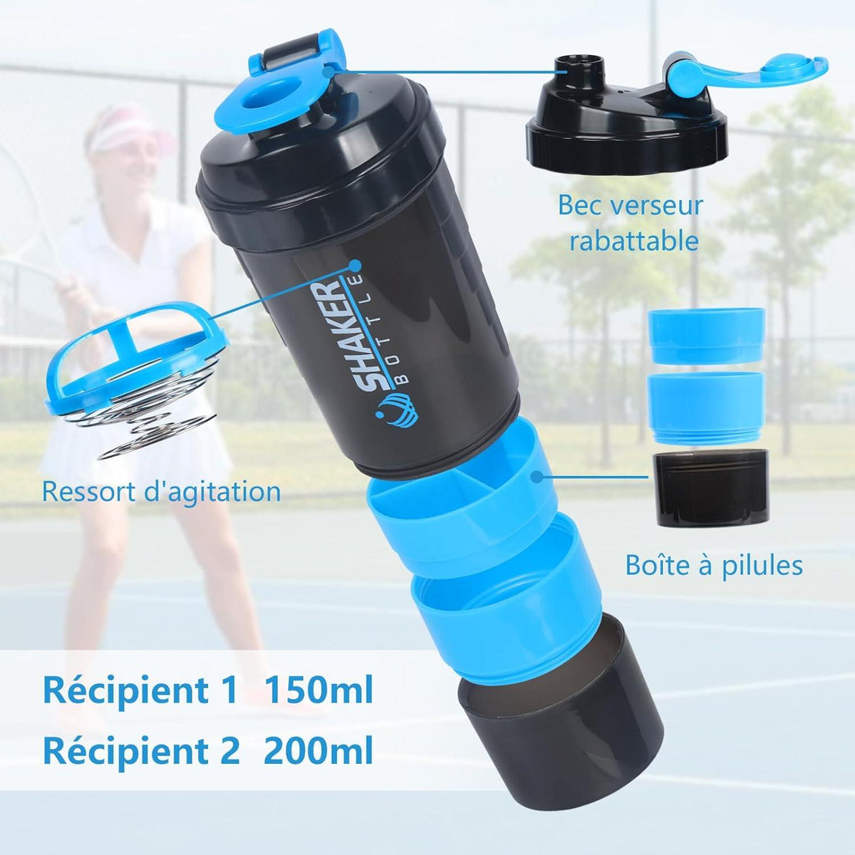 Protein Shaker 500ml Auslaufsicherer Sport Shake Becher Blau