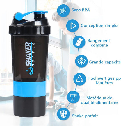 Protein Shaker 500ml Auslaufsichere Sport Flasche Blau