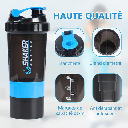 Protein Shaker 500ml Auslaufsicher Sport Gym Blau