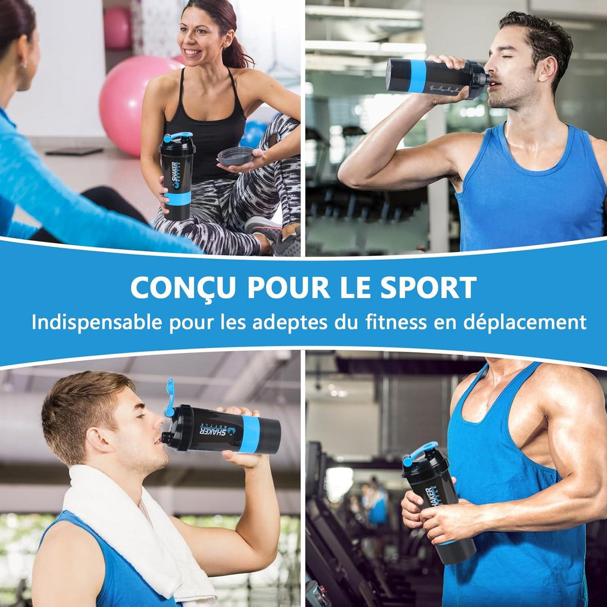 Protein Shaker 500ml Auslaufsicher Sport Gym Blau