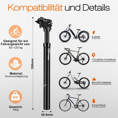 Gefederte Sattelstütze 27.2/30.9/31.6mm MTB Citybike E-Bike