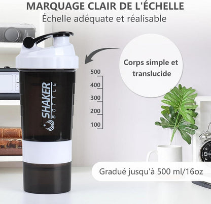 Protein Shaker 500ml Auslaufsicher Sport Shake Flasche für Gym