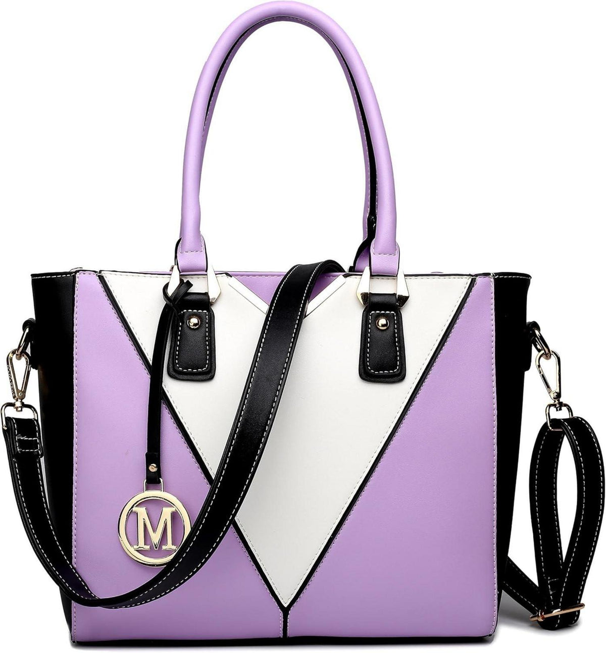 Miss Lulu Damen Handtasche Schultertaschen Shopper Grau Weiß A4 Aktentasche