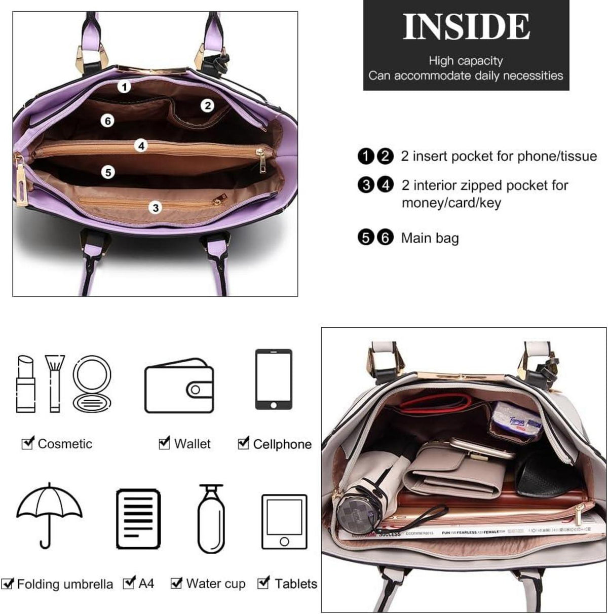 Damen Handtasche Schultertasche Shopper A4 Arbeit V-förmiges Design