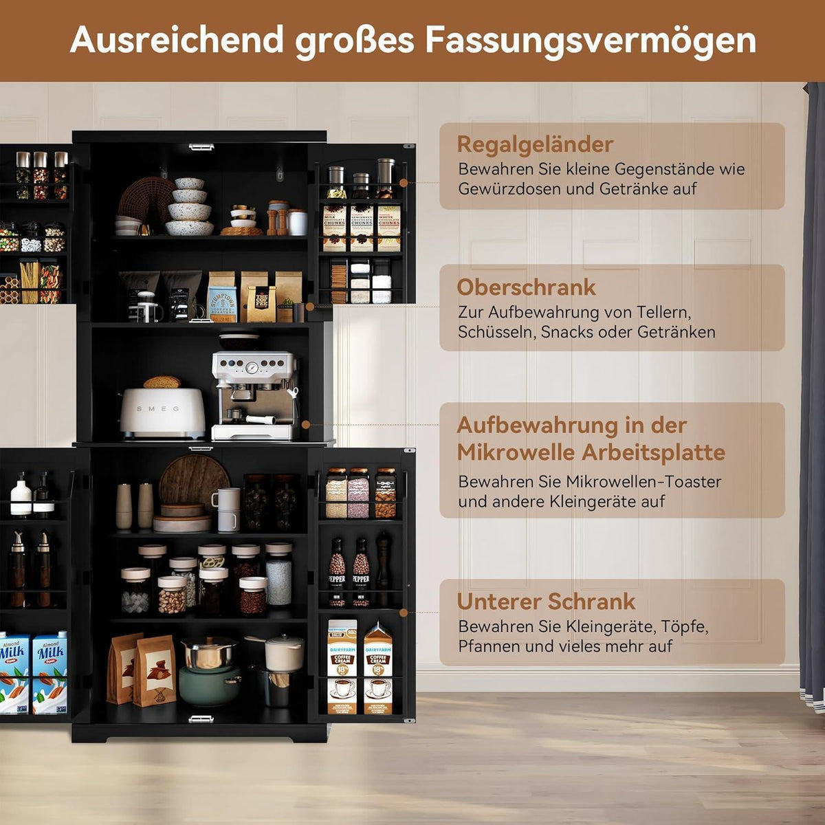 Küchenschrank mit Arbeitsplatte & Regalen – Multifunktionaler Buffetschrank