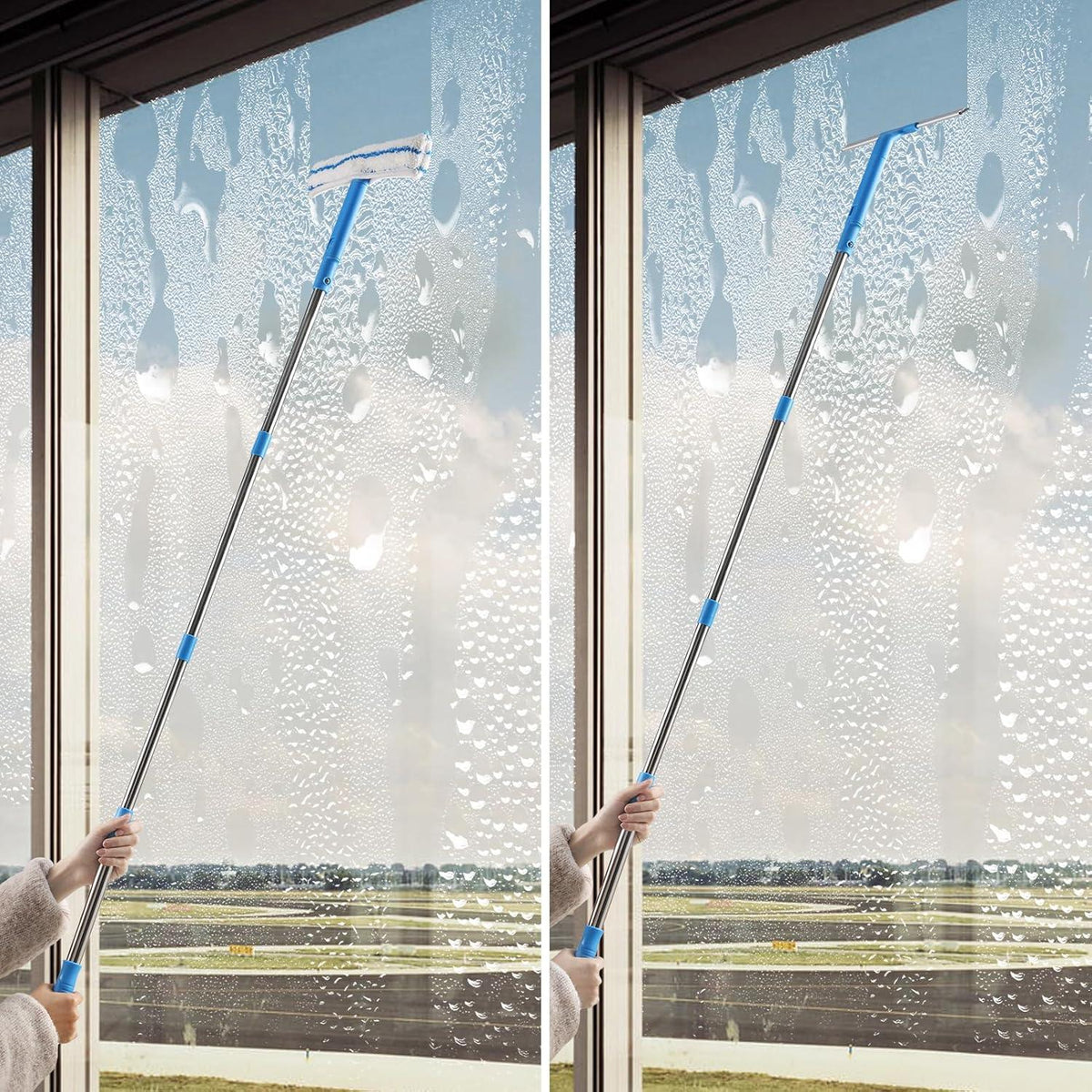 Fensterreinigungsset mit Teleskopstiel (146cm), professioneller Fensterwischer