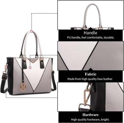 Moderne Miss Lulu Damen Handtasche Grau/Weiß V-Design A4