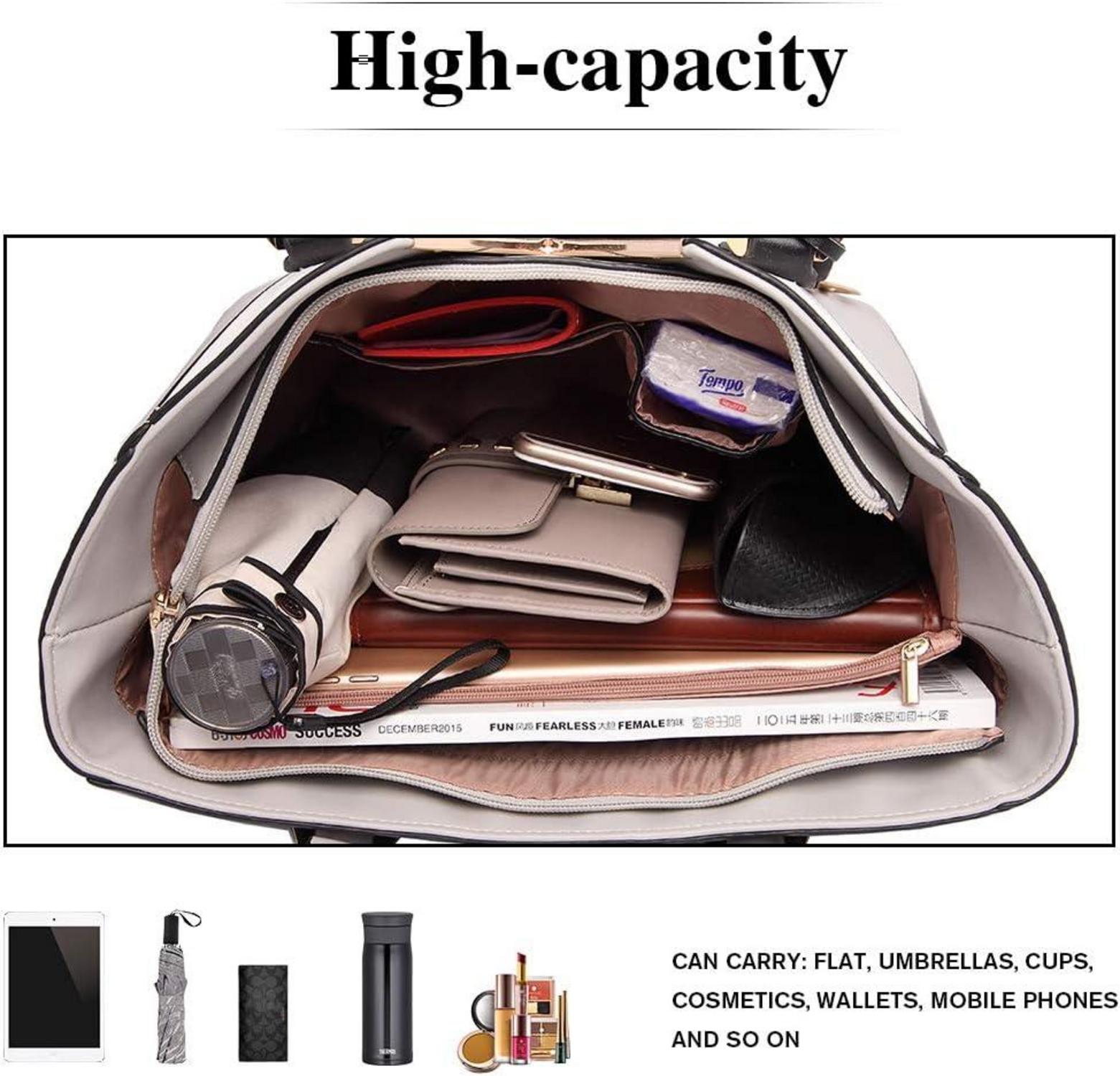 Miss Lulu Damen Handtasche Grau Weiß Blockdesign A4 Aktentasche Henkeltasche