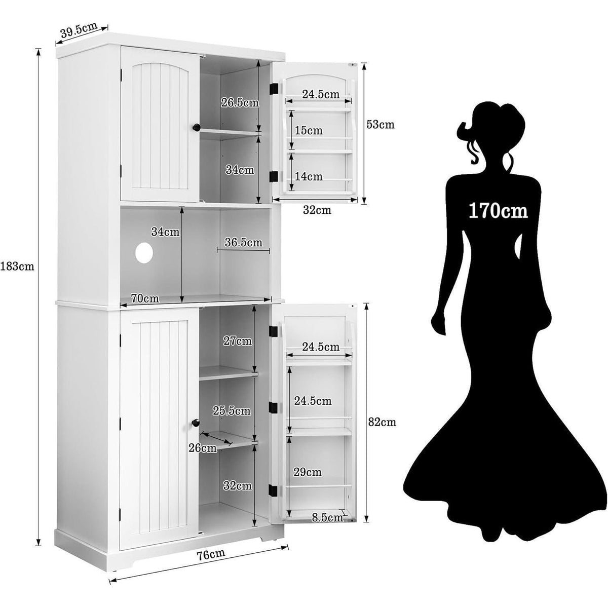 Küchenschrank mit Arbeitsplatte & Regalen – Weißer Buffetschrank