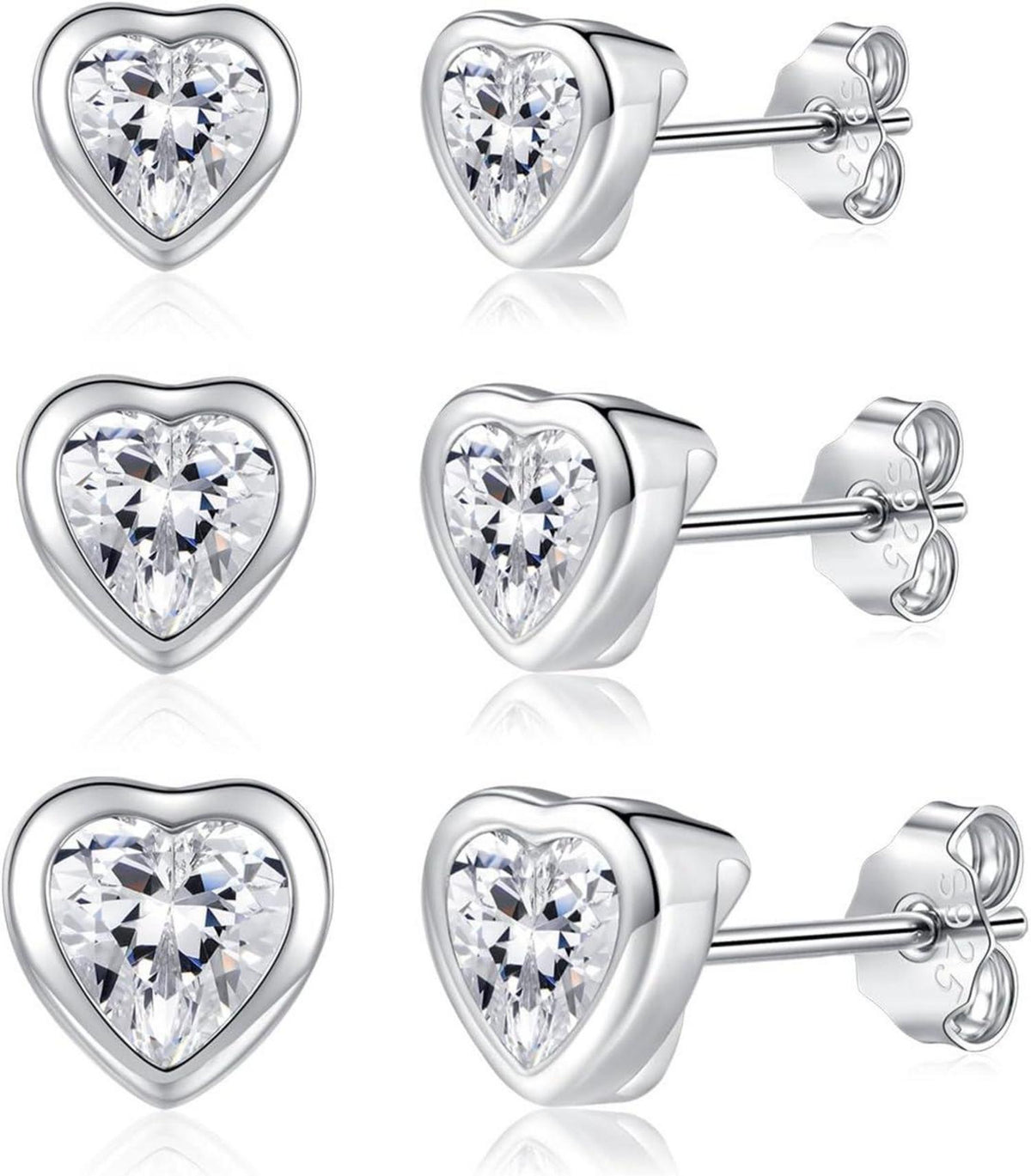 Hypoallergen Zirkonia Silber Ohrstecker Set, 3 Paare Ohrringe