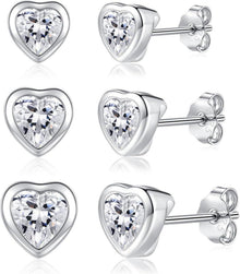 Hypoallergen Zirkonia Silber Ohrstecker Set, 3 Paare Ohrringe