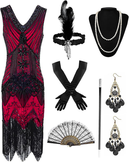 BIQIQI 20er Jahre Damen Gatsby Kleid Fransen Pailletten Karneval