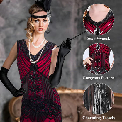 BIQIQI 20er Jahre Damen Gatsby Kleid Fransen Pailletten Karneval