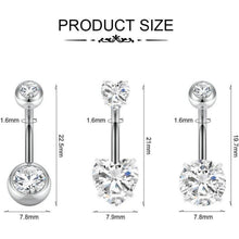 Bauchnabelpiercing 14G Edelstahl Hypoallergen mit Perlen & Zirkonia 3er Set