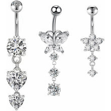 Bauchnabelpiercing 3er Set, Hypoallergener Edelstahl, Silber