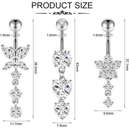 Bauchnabelpiercing 3er Set, Hypoallergener Edelstahl, Silber