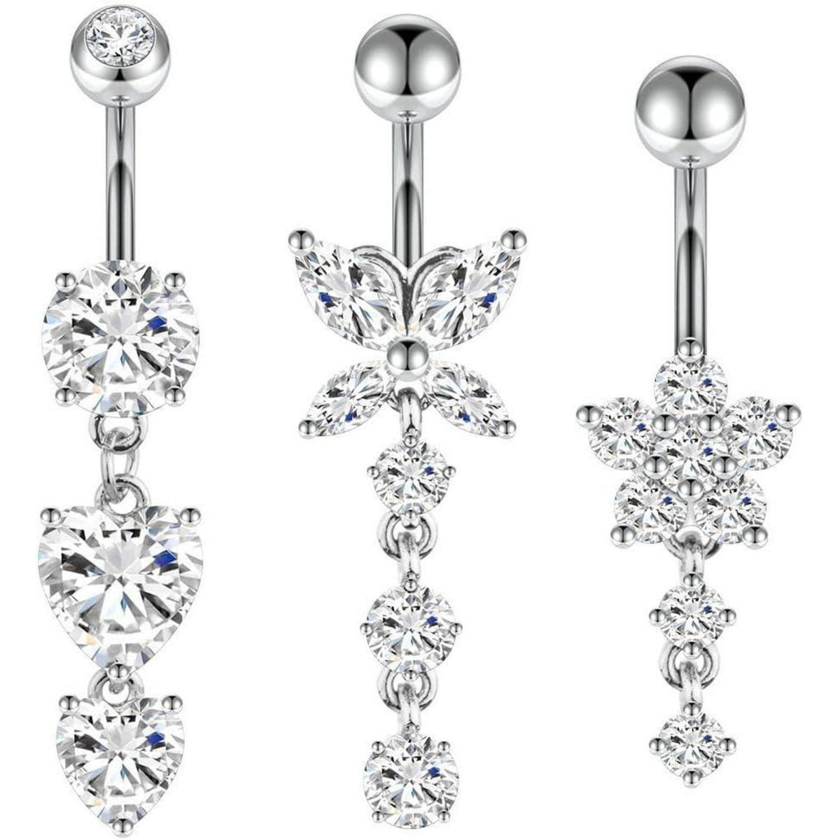 Bauchnabelpiercing 3er Set, Hypoallergener Edelstahl, Silber