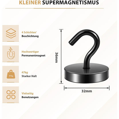 Neosmuk Magnethaken Schwarz 47kg Extra Stark für Werkstatt