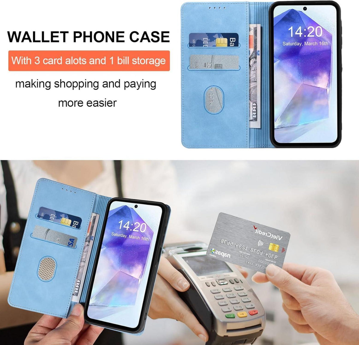Handyhülle Samsung Galaxy A55 5G Panzerfolie Leder RFID Schutz Magnet
